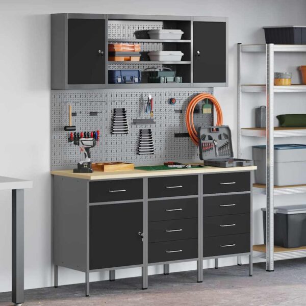Work Bench with Drawer 7 pcs Black 150 x 55 x 200 cm Steel