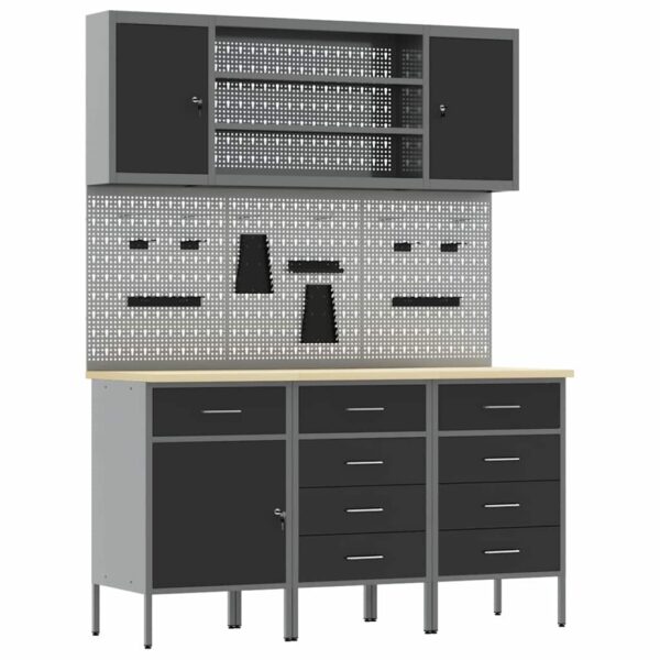 Work Bench with Drawer 7 pcs Black 150 x 55 x 200 cm Steel