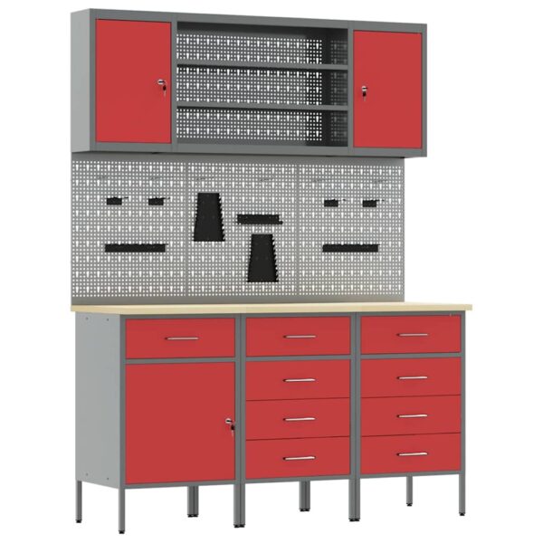 Work Bench with Drawer 7 pcs Red 150 x 55 x 200 cm Steel