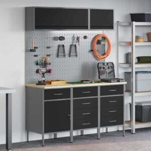 Work Bench with Drawer 8 pcs Black 150 x 55 x 200 cm Steel