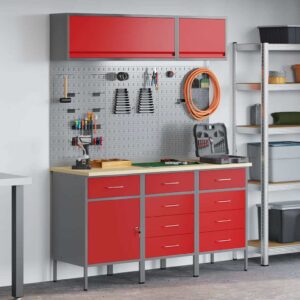 Work Bench with Drawer 8 pcs Red 150 x 55 x 200 cm Steel