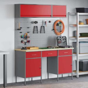 Work Bench with Drawer 8 pcs Red 150 x 55 x 200 cm Steel