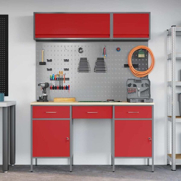 Work Bench with Drawer 8 pcs Red 150 x 55 x 200 cm Steel