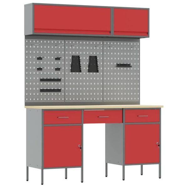 Work Bench with Drawer 8 pcs Red 150 x 55 x 200 cm Steel