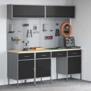 Work Bench with Drawer 10 pcs Black 200 x 55 x 200 cm Steel