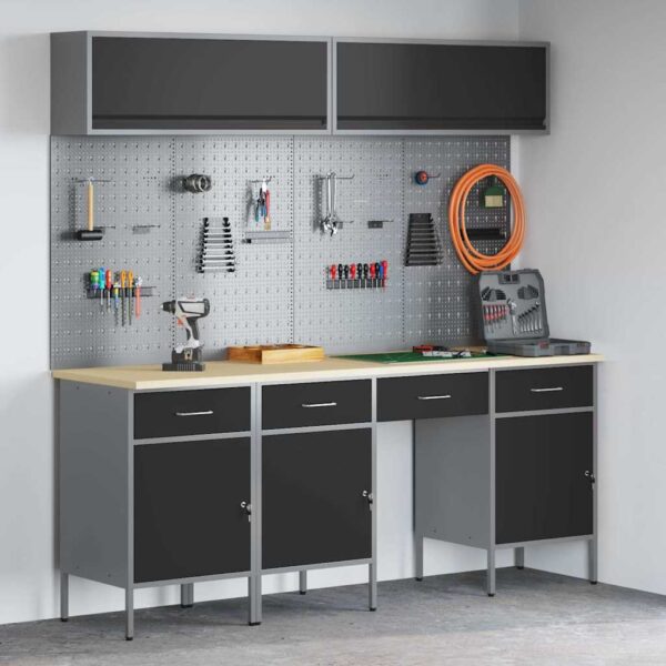Work Bench with Drawer 10 pcs Black 200 x 55 x 200 cm Steel