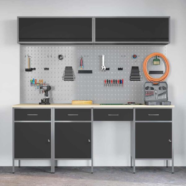 Work Bench with Drawer 10 pcs Black 200 x 55 x 200 cm Steel