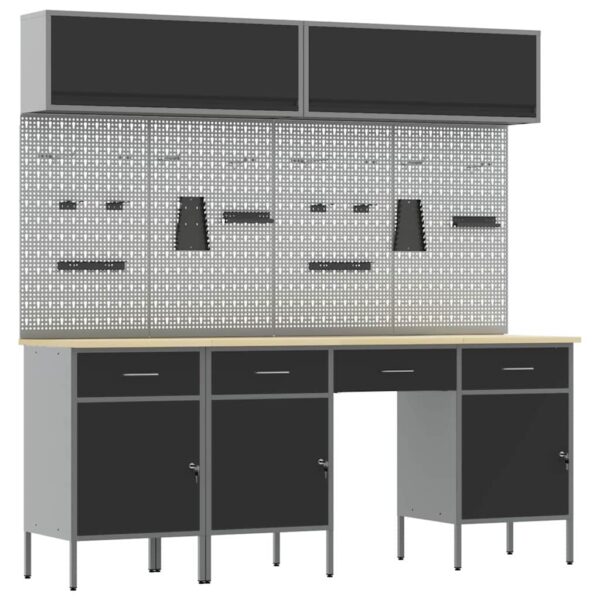 Work Bench with Drawer 10 pcs Black 200 x 55 x 200 cm Steel