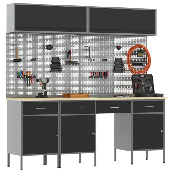 Work Bench with Drawer 10 pcs Black 200 x 55 x 200 cm Steel