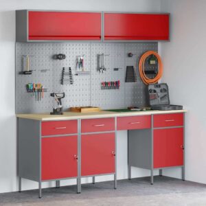 Work Bench with Drawer 10 pcs Red 200 x 55 x 200 cm Steel