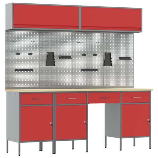 Work Bench with Drawer 10 pcs Red 200 x 55 x 200 cm Steel