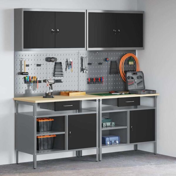 Work Bench Set with Drawer 8 pcs Black 200 x 55 x 200 cm Steel