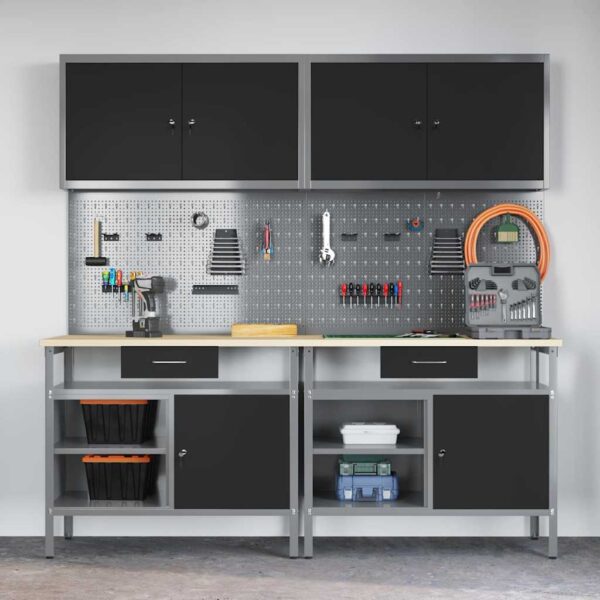 Work Bench Set with Drawer 8 pcs Black 200 x 55 x 200 cm Steel