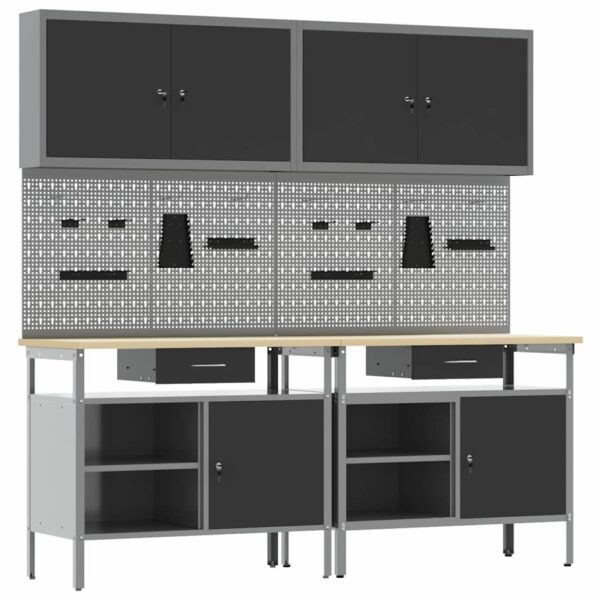 Work Bench Set with Drawer 8 pcs Black 200 x 55 x 200 cm Steel