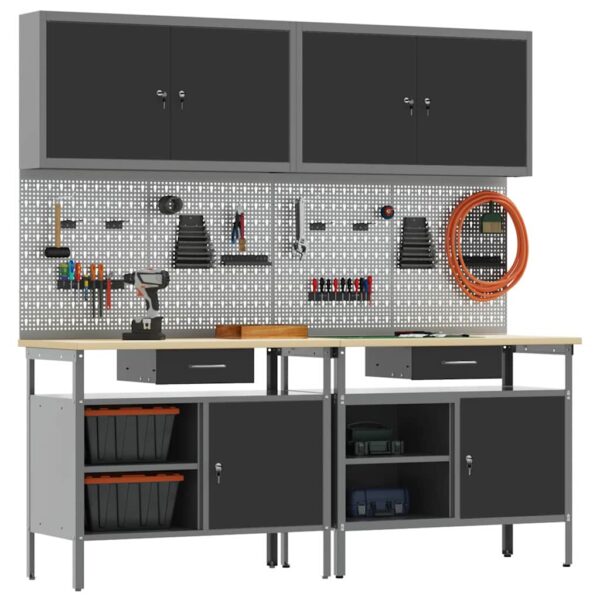 Work Bench Set with Drawer 8 pcs Black 200 x 55 x 200 cm Steel