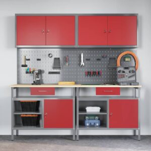 Work Bench Set with Drawer 8 pcs Red 200 x 55 x 200 cm Steel