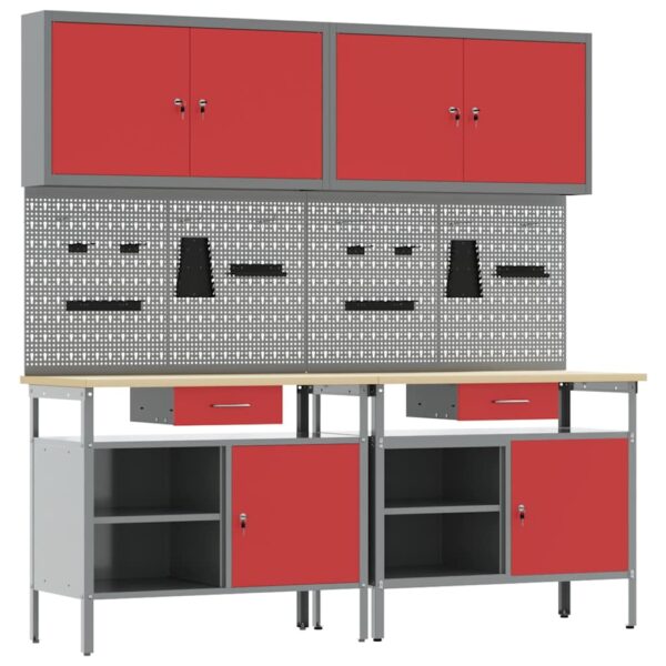 Work Bench Set with Drawer 8 pcs Red 200 x 55 x 200 cm Steel