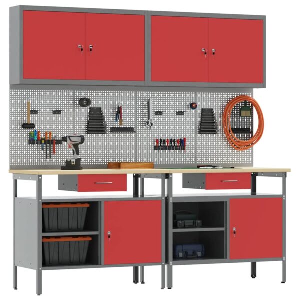 Work Bench Set with Drawer 8 pcs Red 200 x 55 x 200 cm Steel