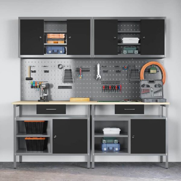 Work Bench Set with Drawer 8 pcs Black 200 x 55 x 200 cm Steel