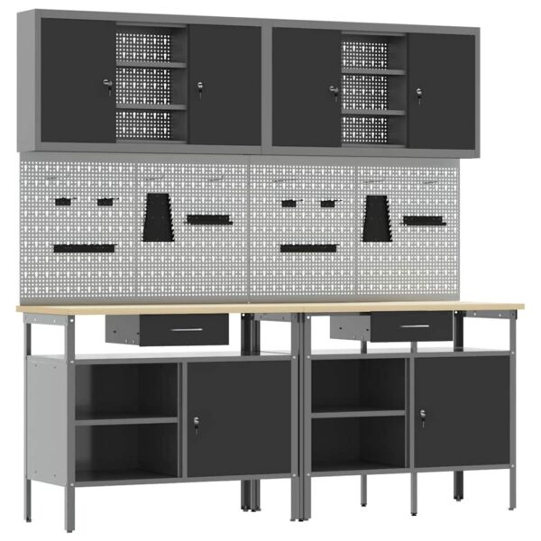 Work Bench Set with Drawer 8 pcs Black 200 x 55 x 200 cm Steel