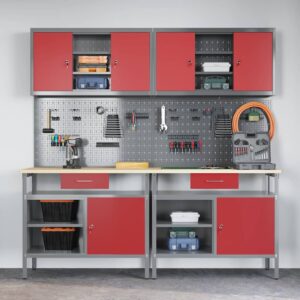 Work Bench Set with Drawer 8 pcs Red 200 x 55 x 200 cm Steel