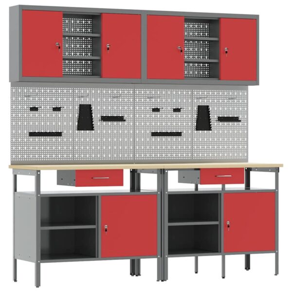 Work Bench Set with Drawer 8 pcs Red 200 x 55 x 200 cm Steel