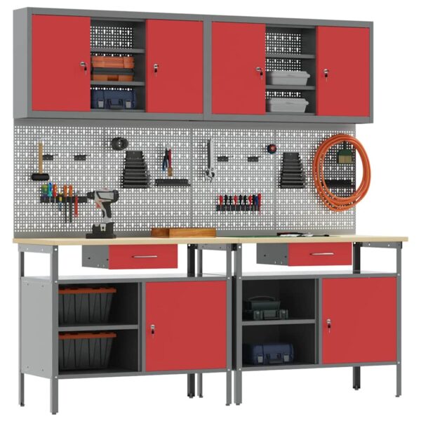 Work Bench Set with Drawer 8 pcs Red 200 x 55 x 200 cm Steel