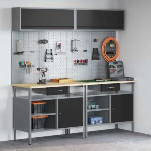 Work Bench Set with Drawer 8 pcs Black 200 x 55 x 200 cm Steel