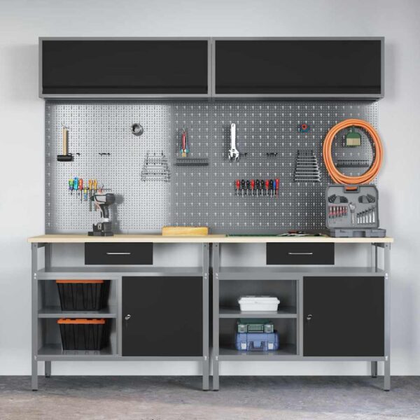 Work Bench Set with Drawer 8 pcs Black 200 x 55 x 200 cm Steel