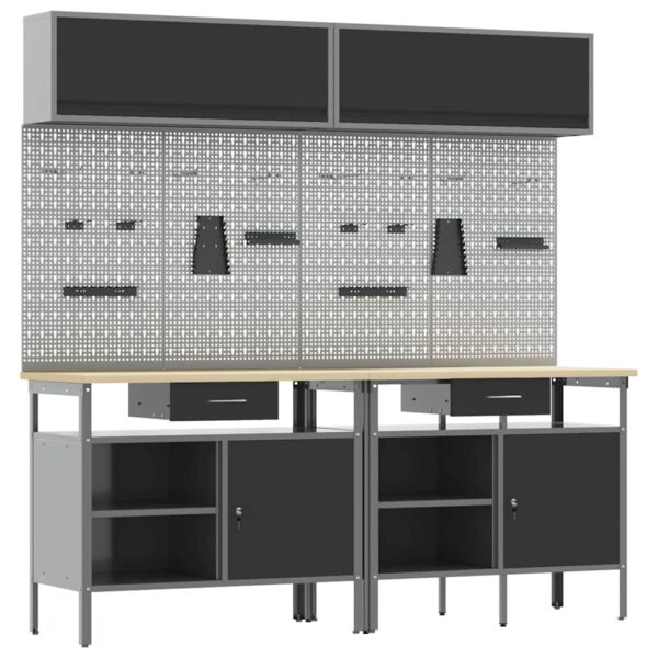 Work Bench Set with Drawer 8 pcs Black 200 x 55 x 200 cm Steel