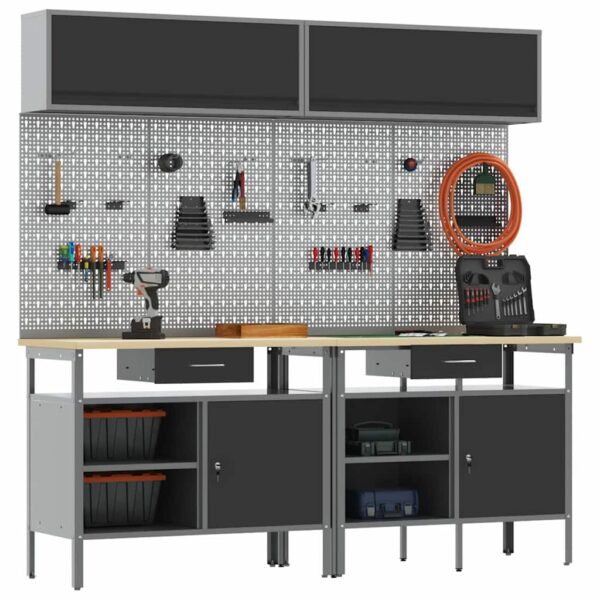 Work Bench Set with Drawer 8 pcs Black 200 x 55 x 200 cm Steel