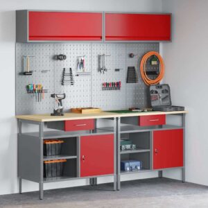 Work Bench Set with Drawer 8 pcs Red 200 x 55 x 200 cm Steel
