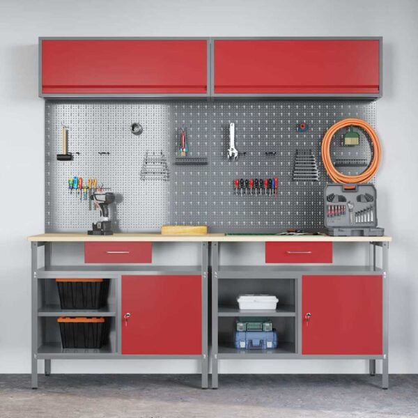 Work Bench Set with Drawer 8 pcs Red 200 x 55 x 200 cm Steel
