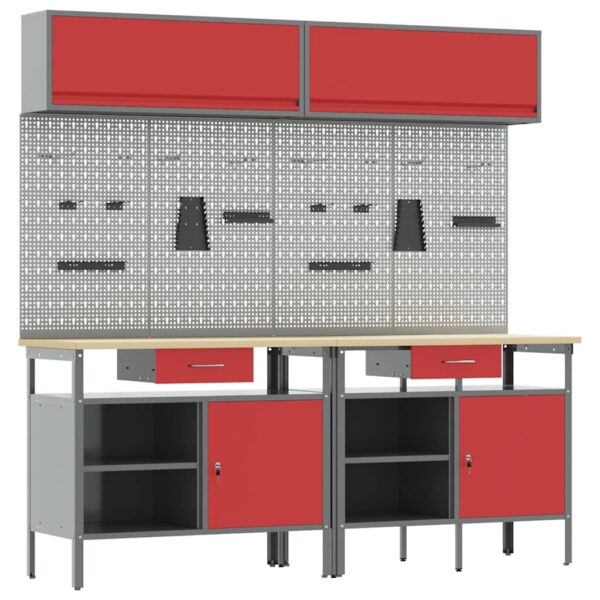 Work Bench Set with Drawer 8 pcs Red 200 x 55 x 200 cm Steel