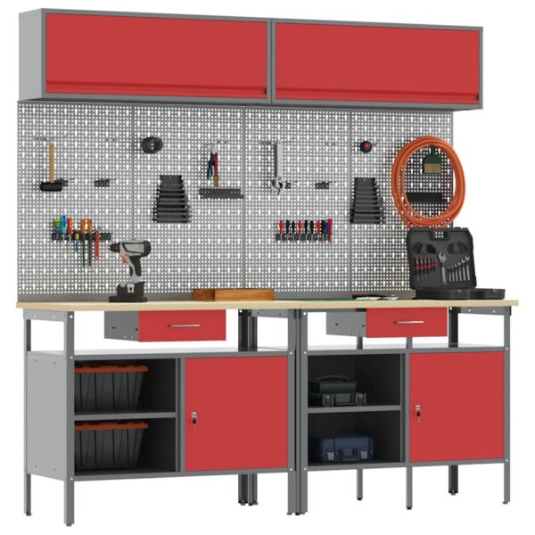 Work Bench Set with Drawer 8 pcs Red 200 x 55 x 200 cm Steel