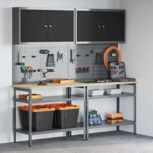Work Bench Set with Shelf 8 pcs Grey 200 x 55 x 200 cm Steel