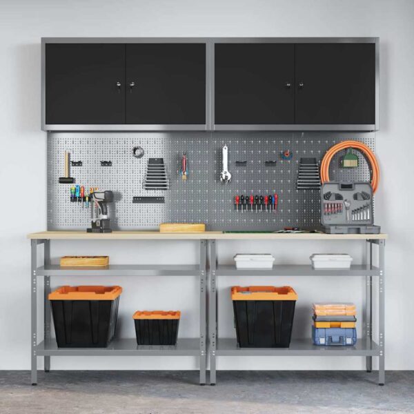 Work Bench Set with Shelf 8 pcs Grey 200 x 55 x 200 cm Steel