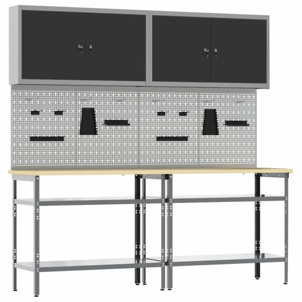 Work Bench Set with Shelf 8 pcs Grey 200 x 55 x 200 cm Steel