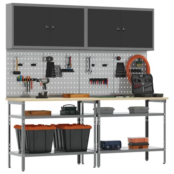 Work Bench Set with Shelf 8 pcs Grey 200 x 55 x 200 cm Steel