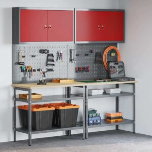 Work Bench Set with Shelf 8 pcs Grey 200 x 55 x 200 cm Steel