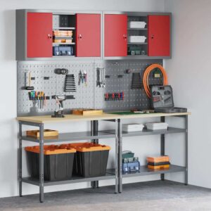 Work Bench Set with Shelf 8 pcs Red 200 x 55 x 200 cm Steel