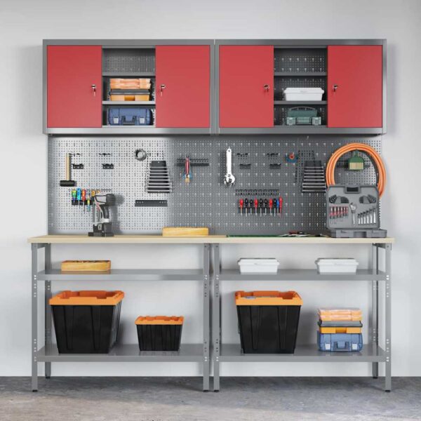 Work Bench Set with Shelf 8 pcs Red 200 x 55 x 200 cm Steel