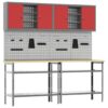 Work Bench Set with Shelf 8 pcs Red 200 x 55 x 200 cm Steel