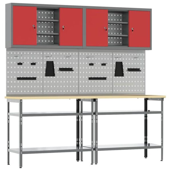 Work Bench Set with Shelf 8 pcs Red 200 x 55 x 200 cm Steel