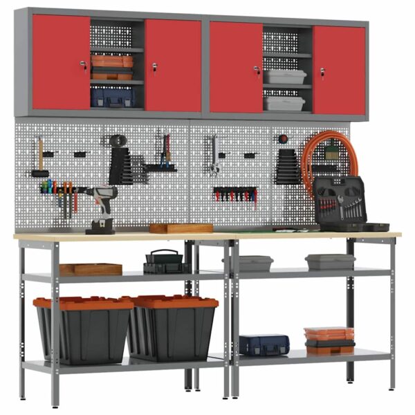 Work Bench Set with Shelf 8 pcs Red 200 x 55 x 200 cm Steel