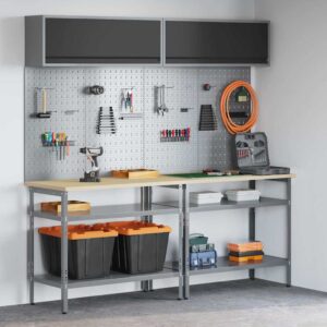 Work Bench Set with Shelf 8 pcs Grey 200 x 55 x 200 cm Steel