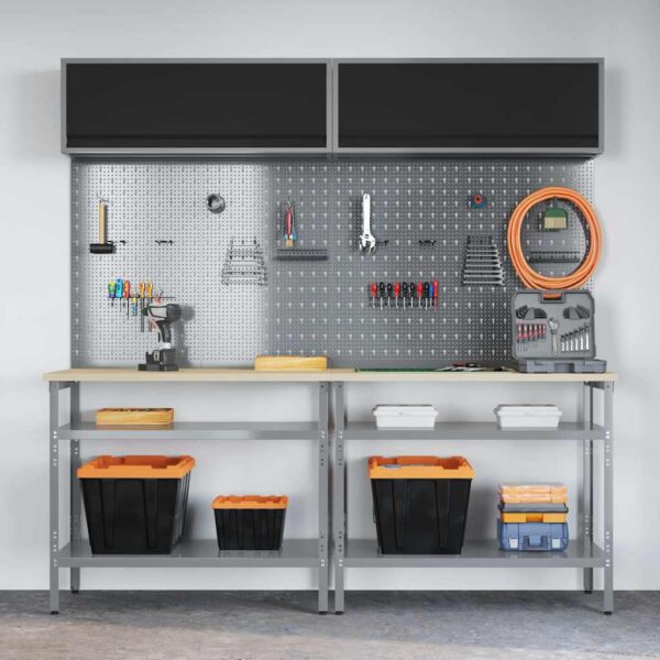 Work Bench Set with Shelf 8 pcs Grey 200 x 55 x 200 cm Steel