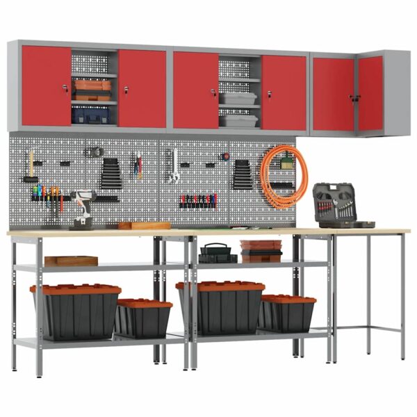Tool Storage Table Set with Drawer 10 pcs Red 255 x 55 x 220 cm