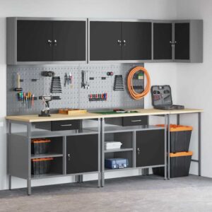 Tool Storage Table Set with Lock 10 pcs Black 255 x 55 x 220 cm