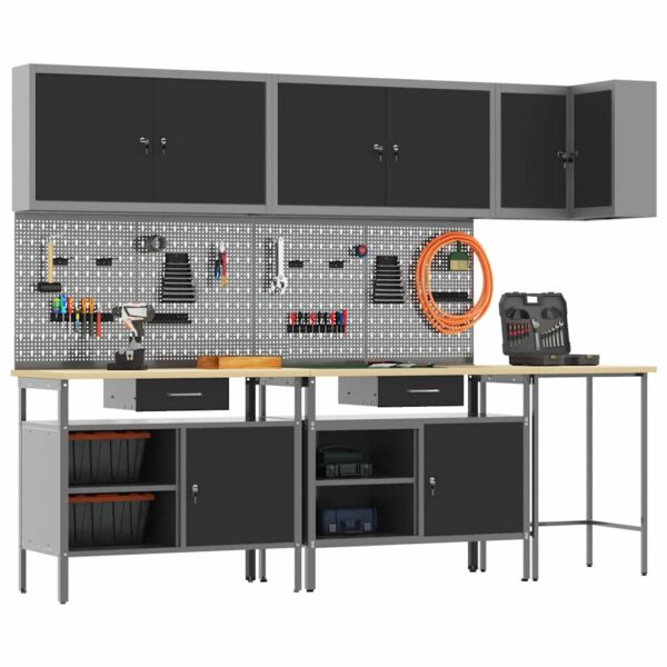Tool Storage Table Set with Lock 10 pcs Black 255 x 55 x 220 cm